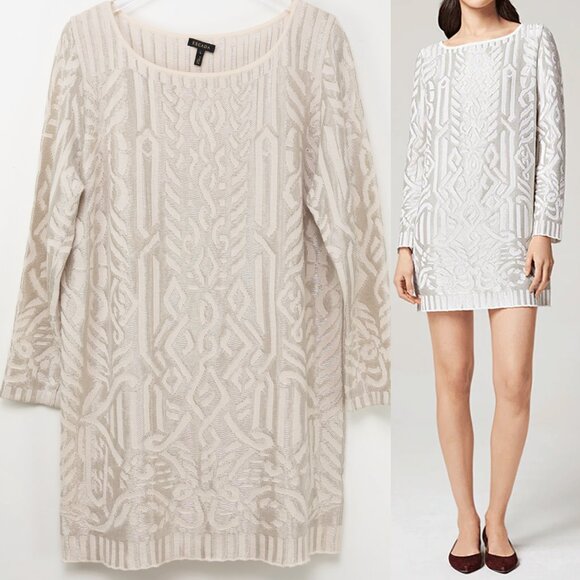 Escada Dresses & Skirts - Escada Sowustar Sweater Dress Cable Shift Long Sleeve Metallic Cream Size Large